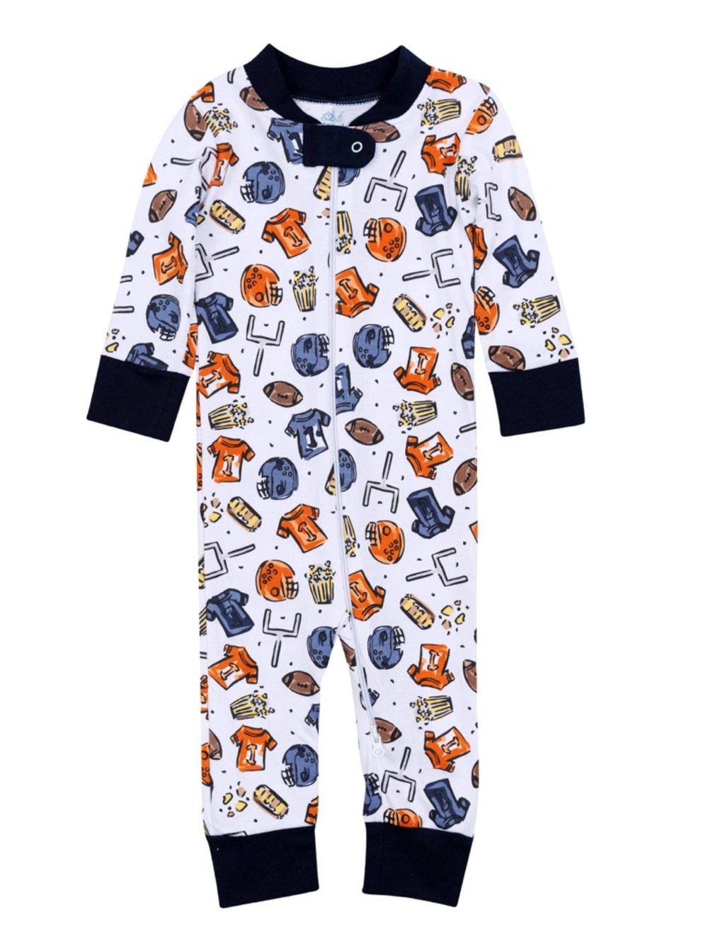 Magnolia Baby Navy Football Print Romper Pima Cotton 3 6 9 12 18 24 months